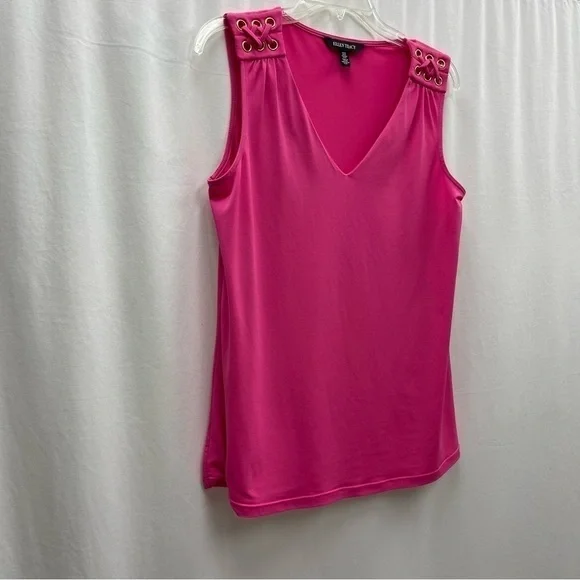 ELLEN Tracy sleeveless top top V neck hot pink size M - Picture 8 of 16